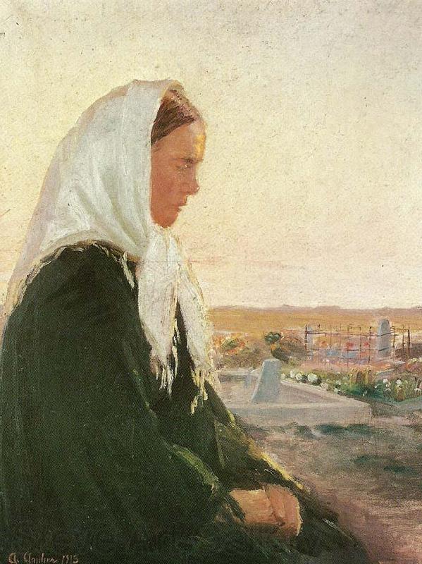 Anna Ancher ung kvinde pa kirkegarden i skagarden Norge oil painting art